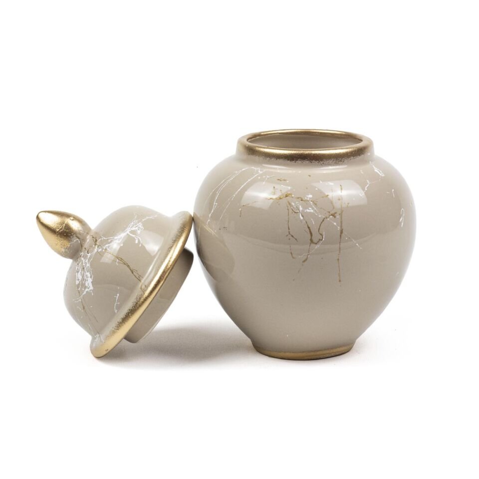 Kapaklı Seramik Vazo Bej