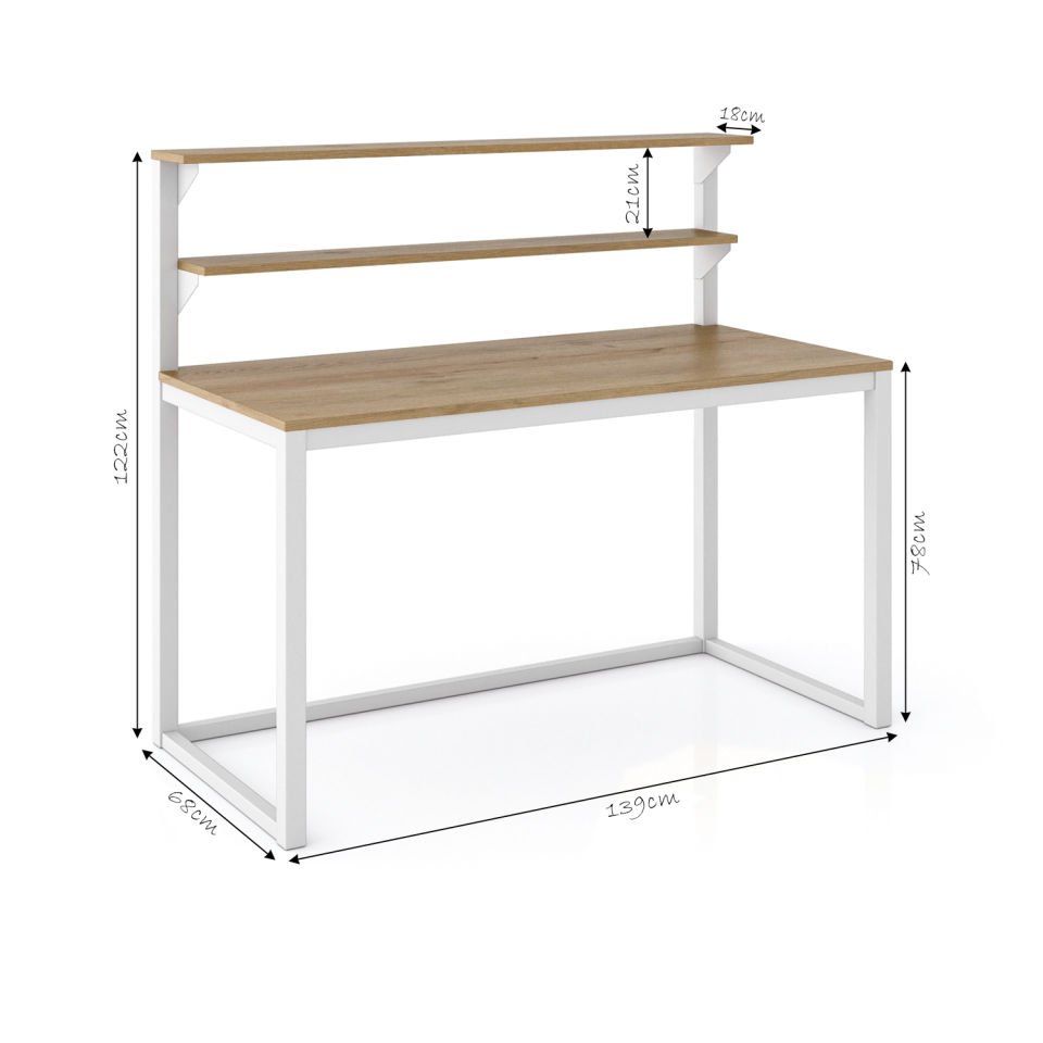 Hercules 139 Çalışma Masası Beyaz-Meşe