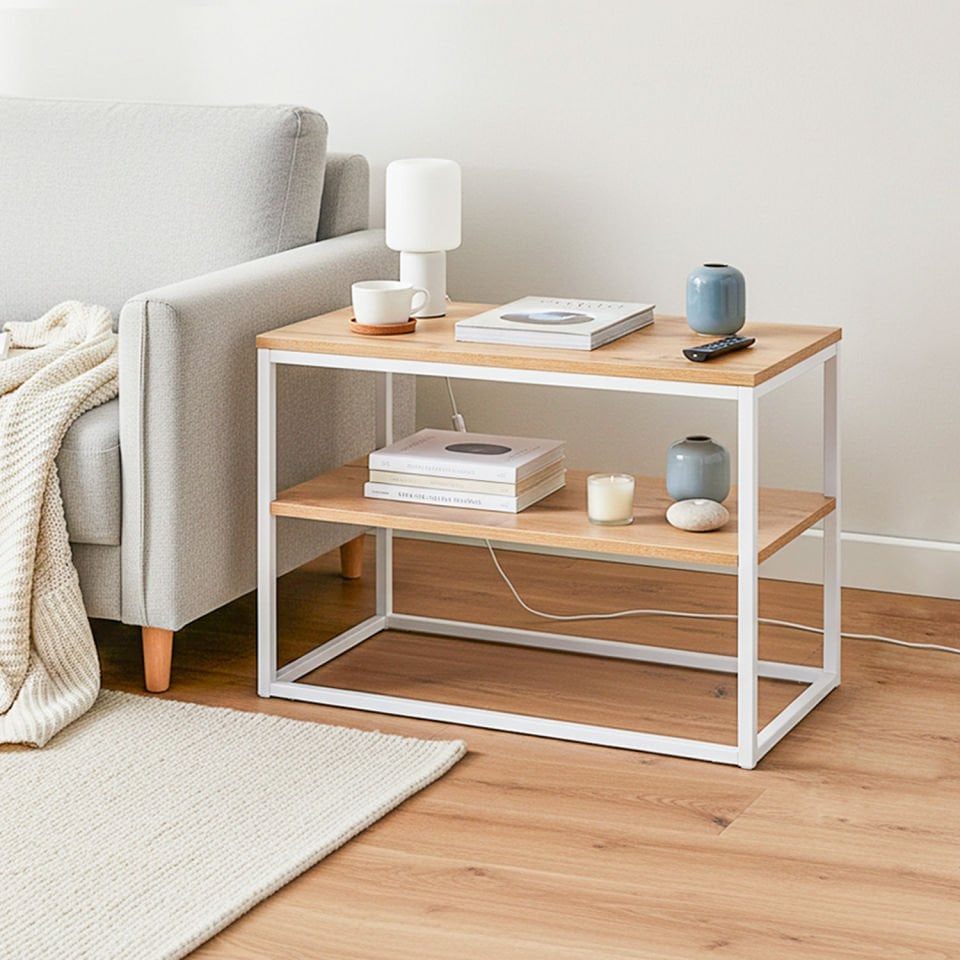 Grace 72 Yan Sehpa Beyaz-Meşe