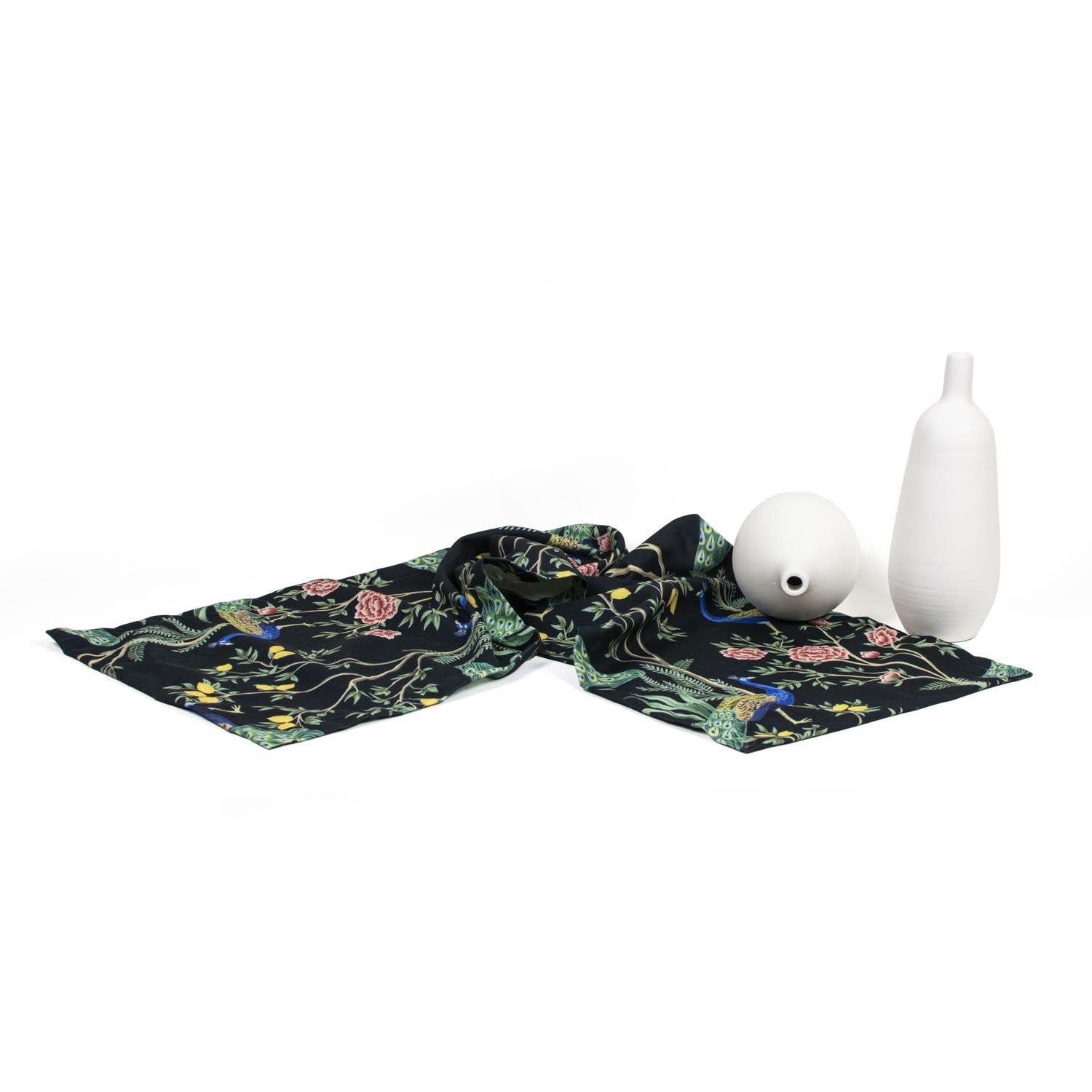 Renkli Çiçekler Siyah Runner