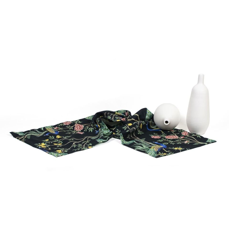 Renkli Çiçekler Siyah Runner