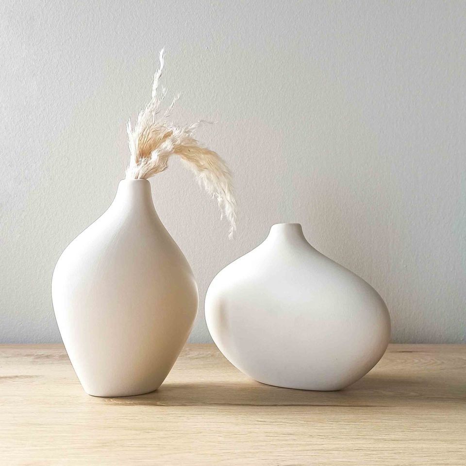 Asimetrik 2'li Vazo Seti Beyaz