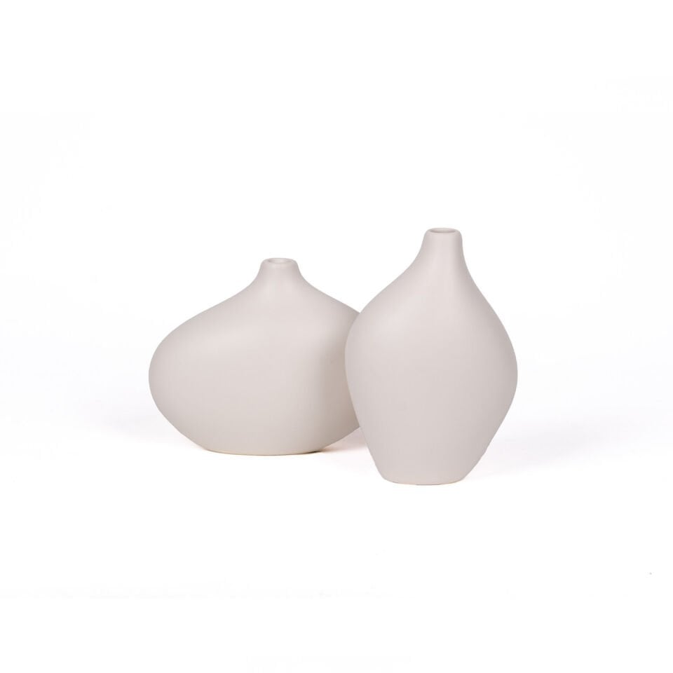 Asimetrik 2'li Vazo Seti Beyaz