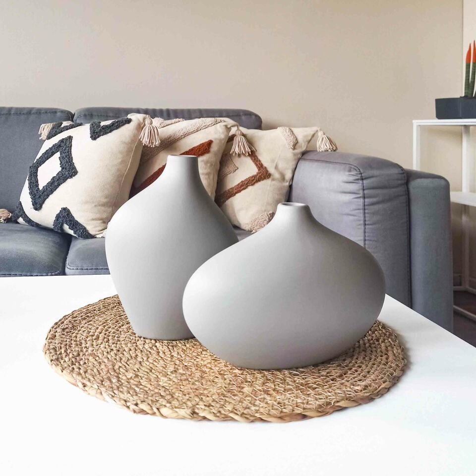 Asimetrik 2'li Vazo Seti Gri