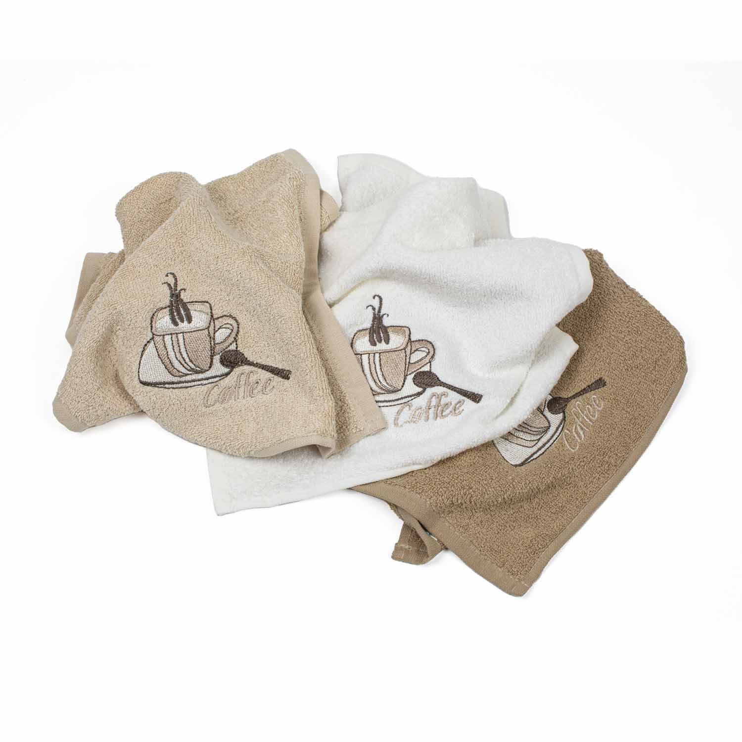 3'lü Kahve İşlemeli Mutfak Havlusu