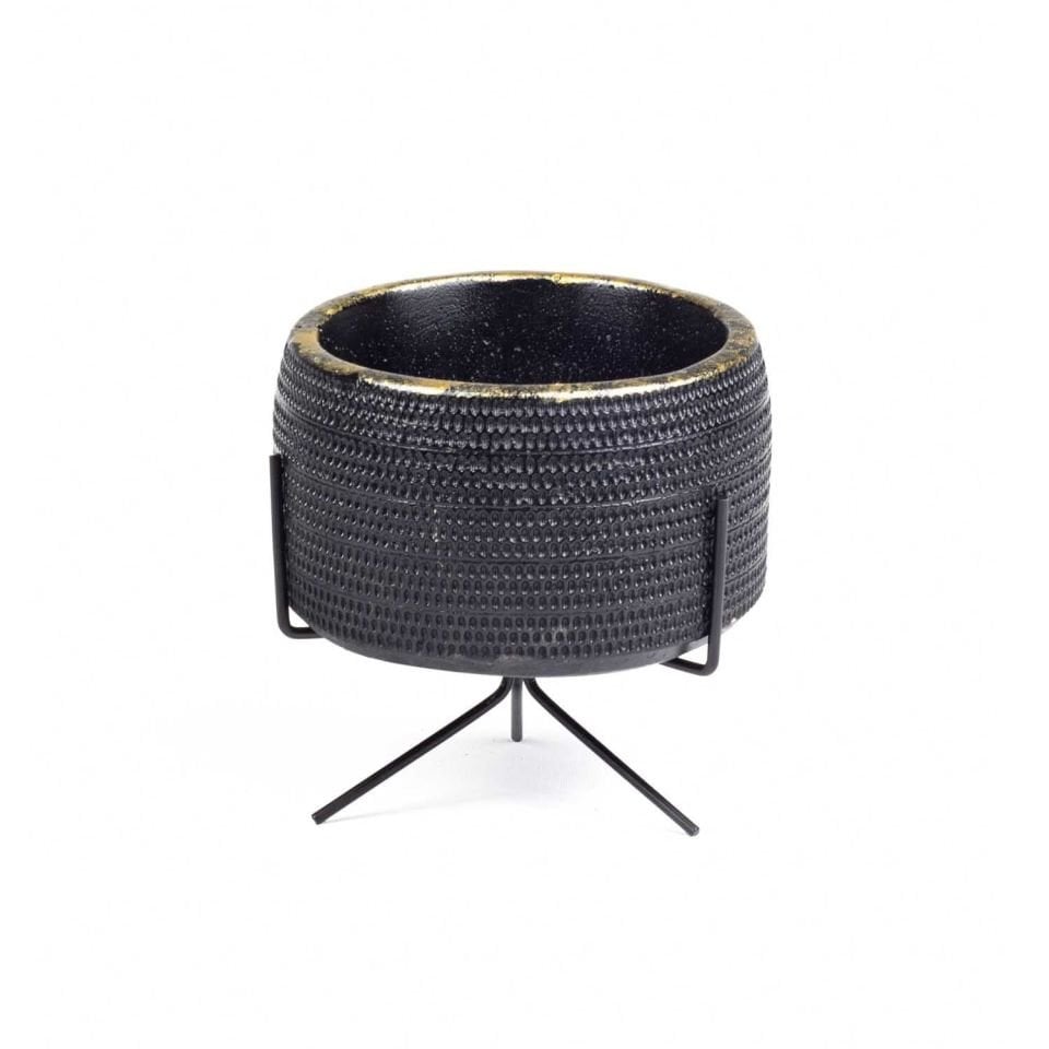 Tel Ayaklı Saksı Siyah
