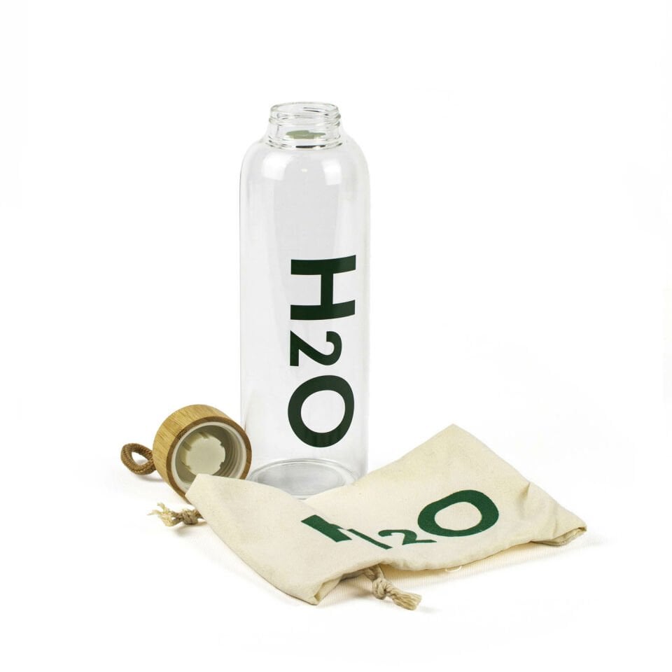 Bambu Kapaklı Kılıflı Cam Matara 1L