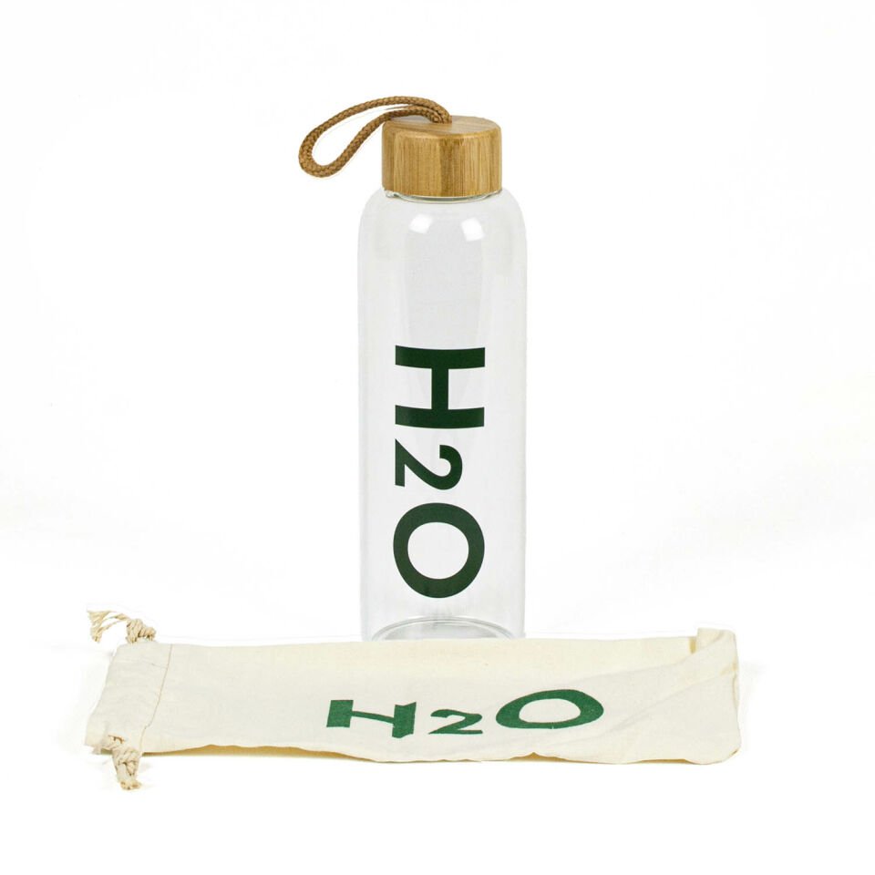 Bambu Kapaklı Kılıflı Cam Matara 1L