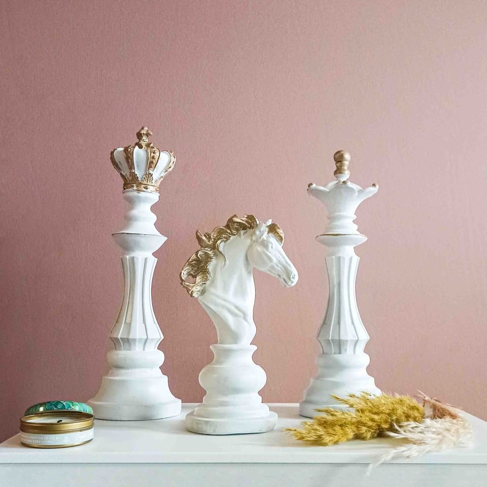 Vezir Şah At Satranç Taşları Beyaz