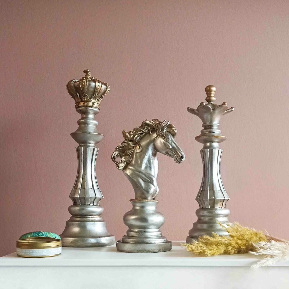 Vezir Şah At Satranç Taşları Gümüş