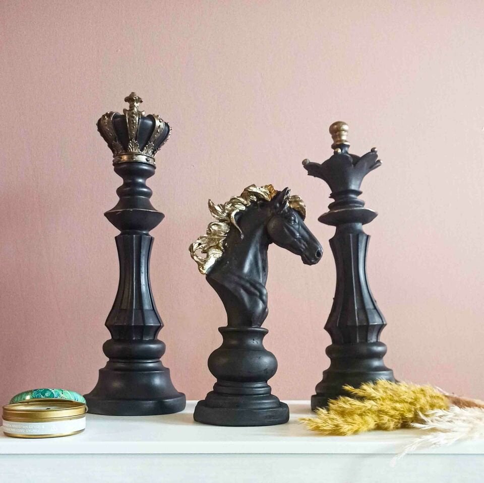 Vezir Şah At Satranç Taşları Siyah