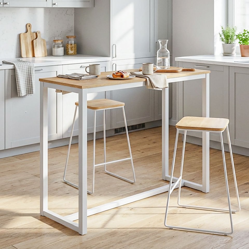 Hector 113 Bar Masası Beyaz-Meşe