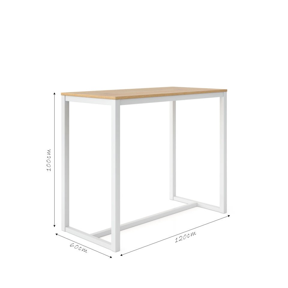 Hector 120 Bar Masası Beyaz-Meşe