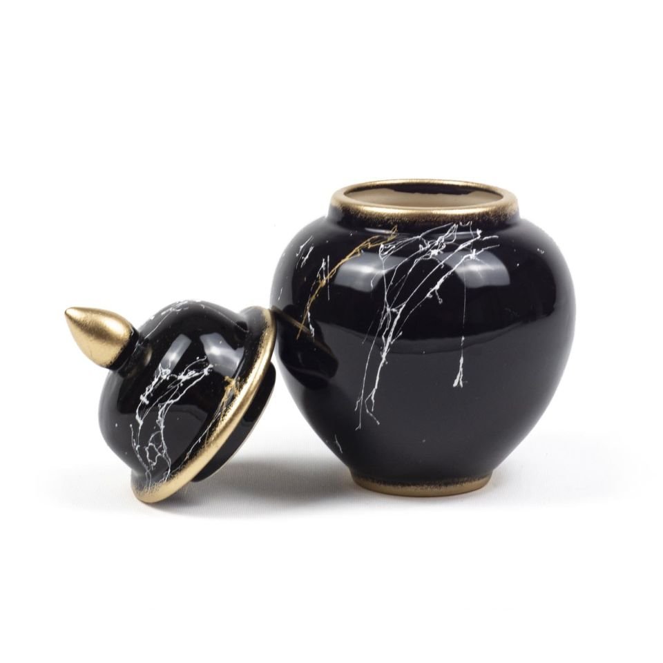 Kapaklı Seramik Vazo Siyah