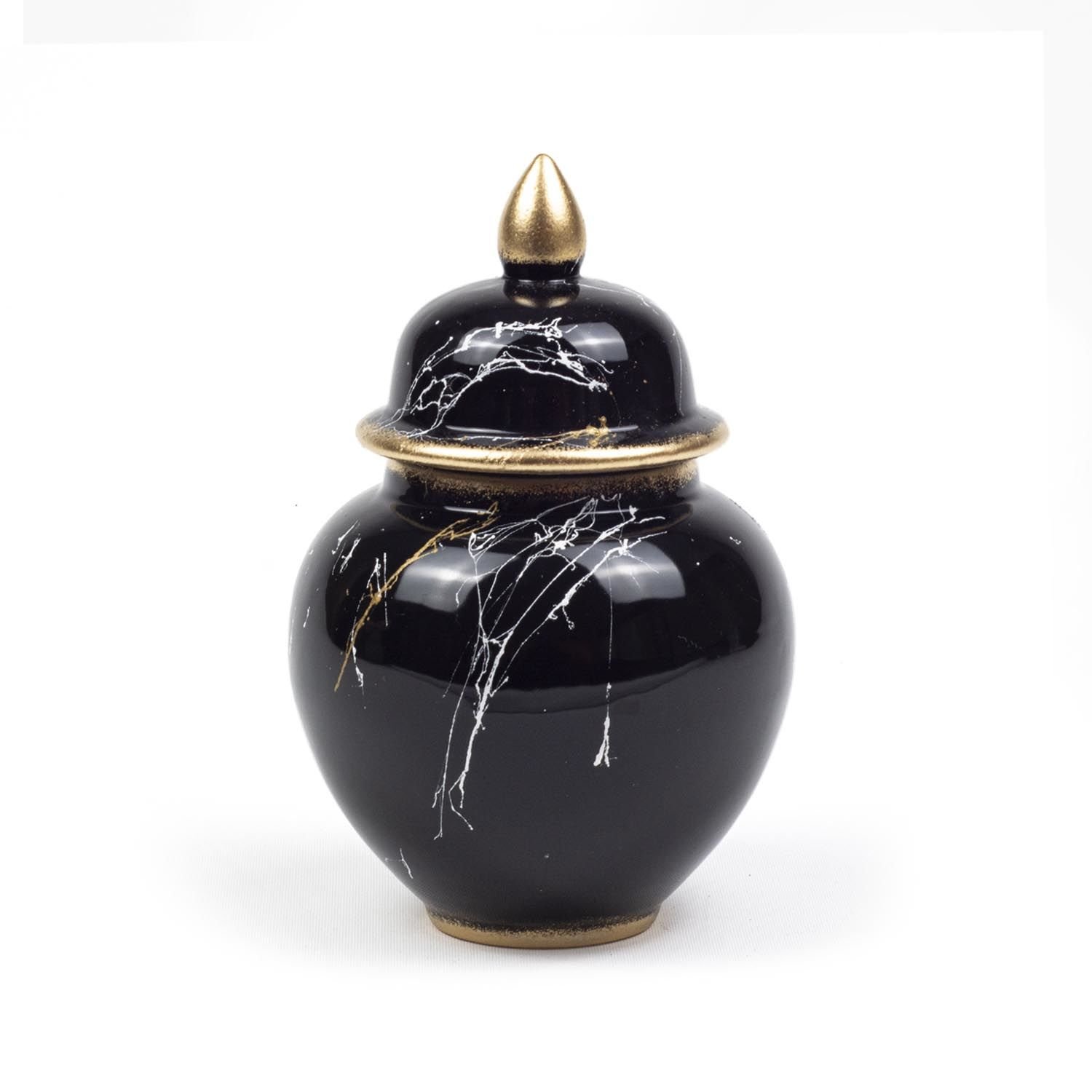 Kapaklı Seramik Vazo Siyah