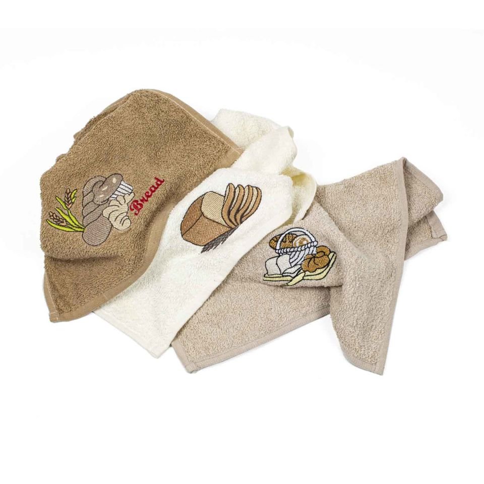 3'lü Ekmek Desenli Mutfak Havlusu