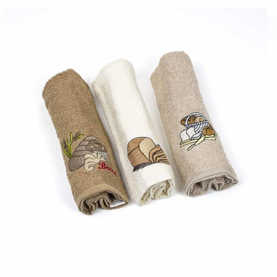 3'lü Ekmek Desenli Mutfak Havlusu