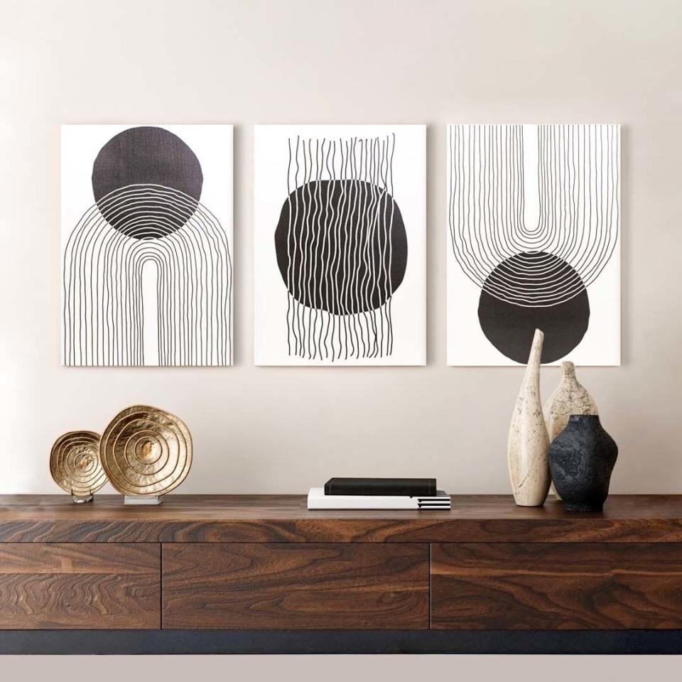 3'lü Siyah Beyaz Gökkuşağı ve Güneş 30CMX40CM