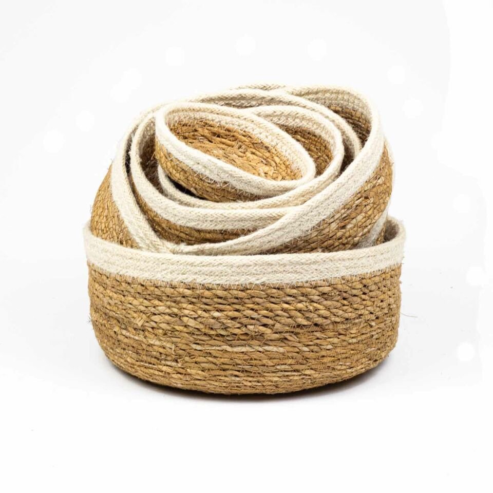 7'li Hasır Sepet Beyaz