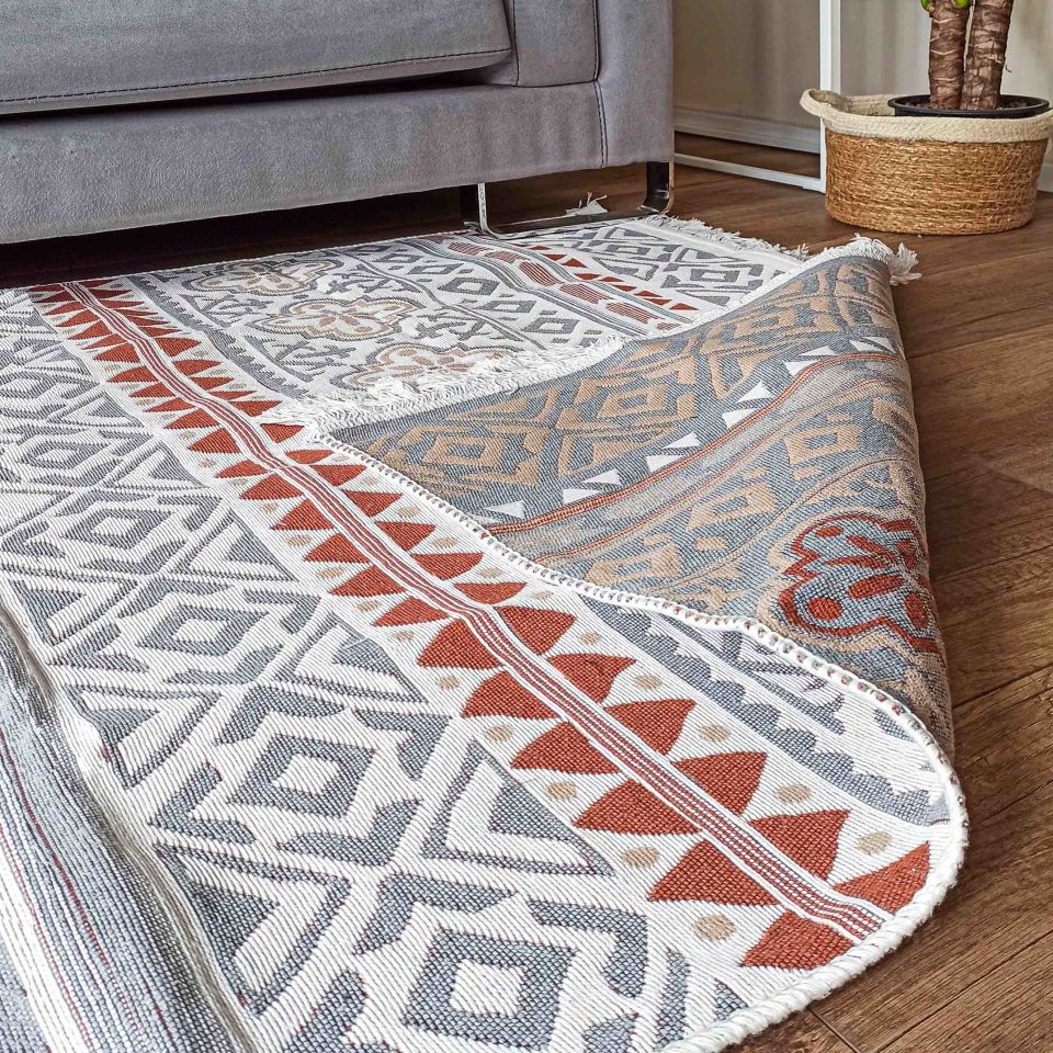 Çift Taraflı Geometrik Desenli Kilim 120X180